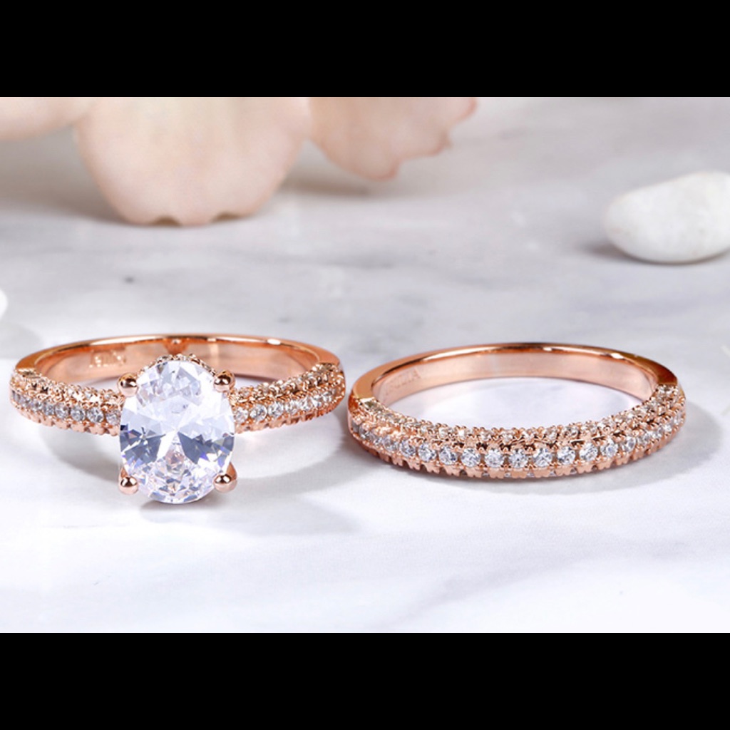 Jeulia Wedding Rings Side Stones Oval Cut Sterling Silver Ring Set Wedding 5
